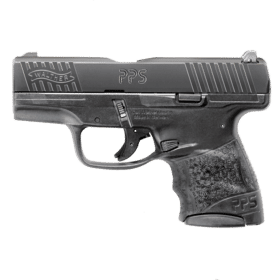 Walther PPS 9mm pistol with highly visible night sights.